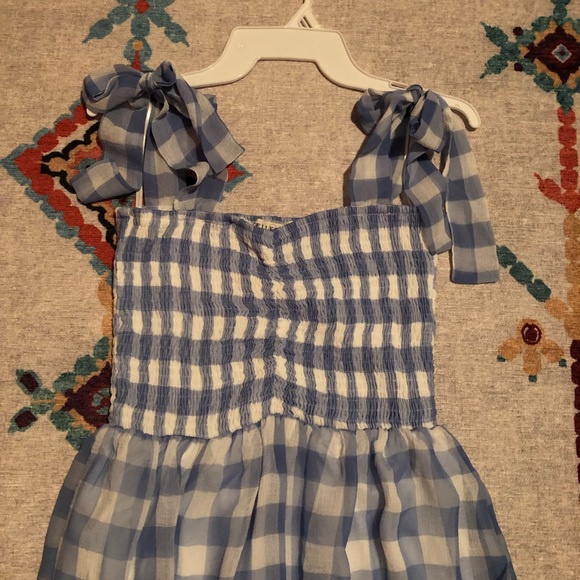 Blue gingham check women’s trendy cute midi blue white dress - Picture 4 of 4